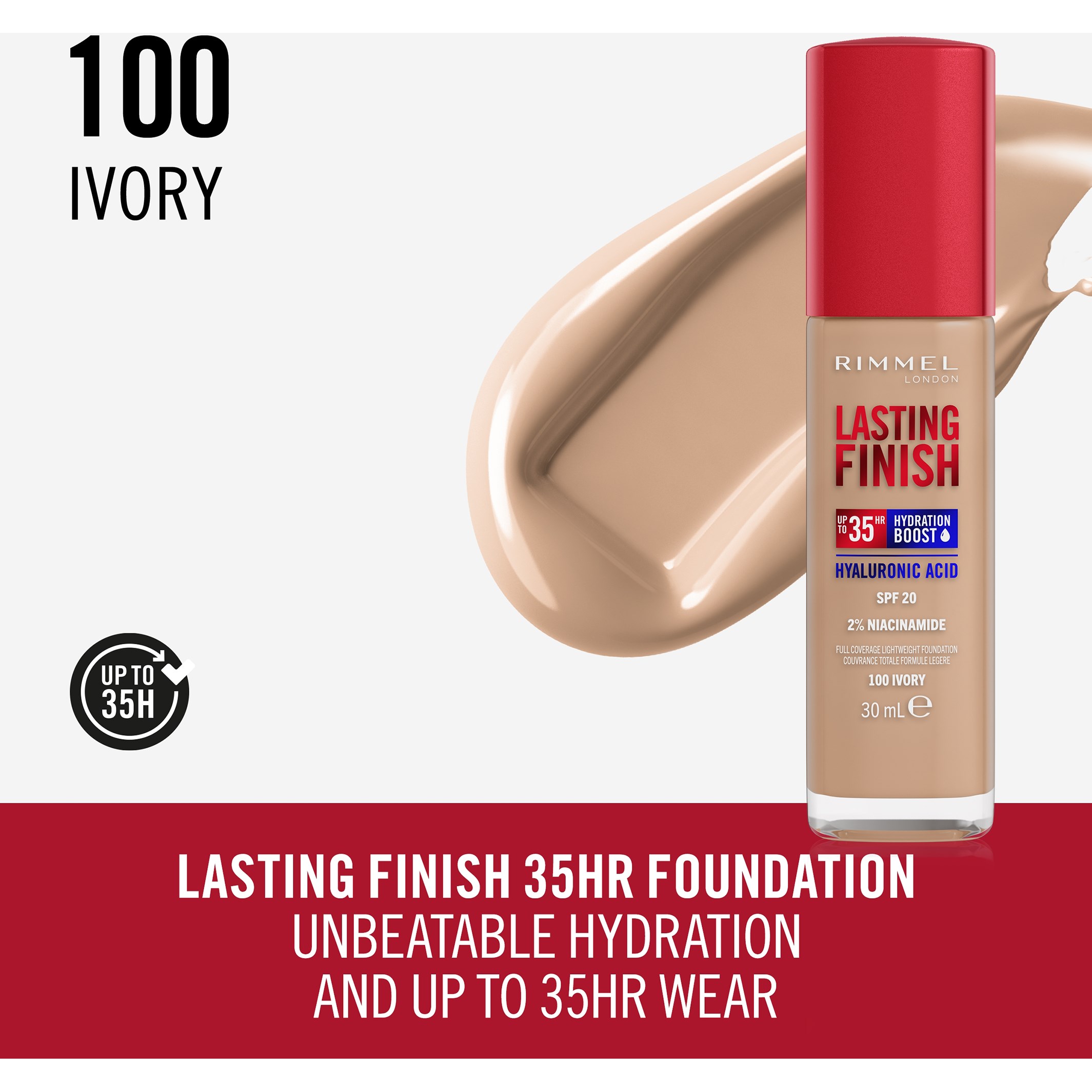 Alternativ bild 1 för Rimmel Lasting Finish Full Coverage Foundation 100 Ivory