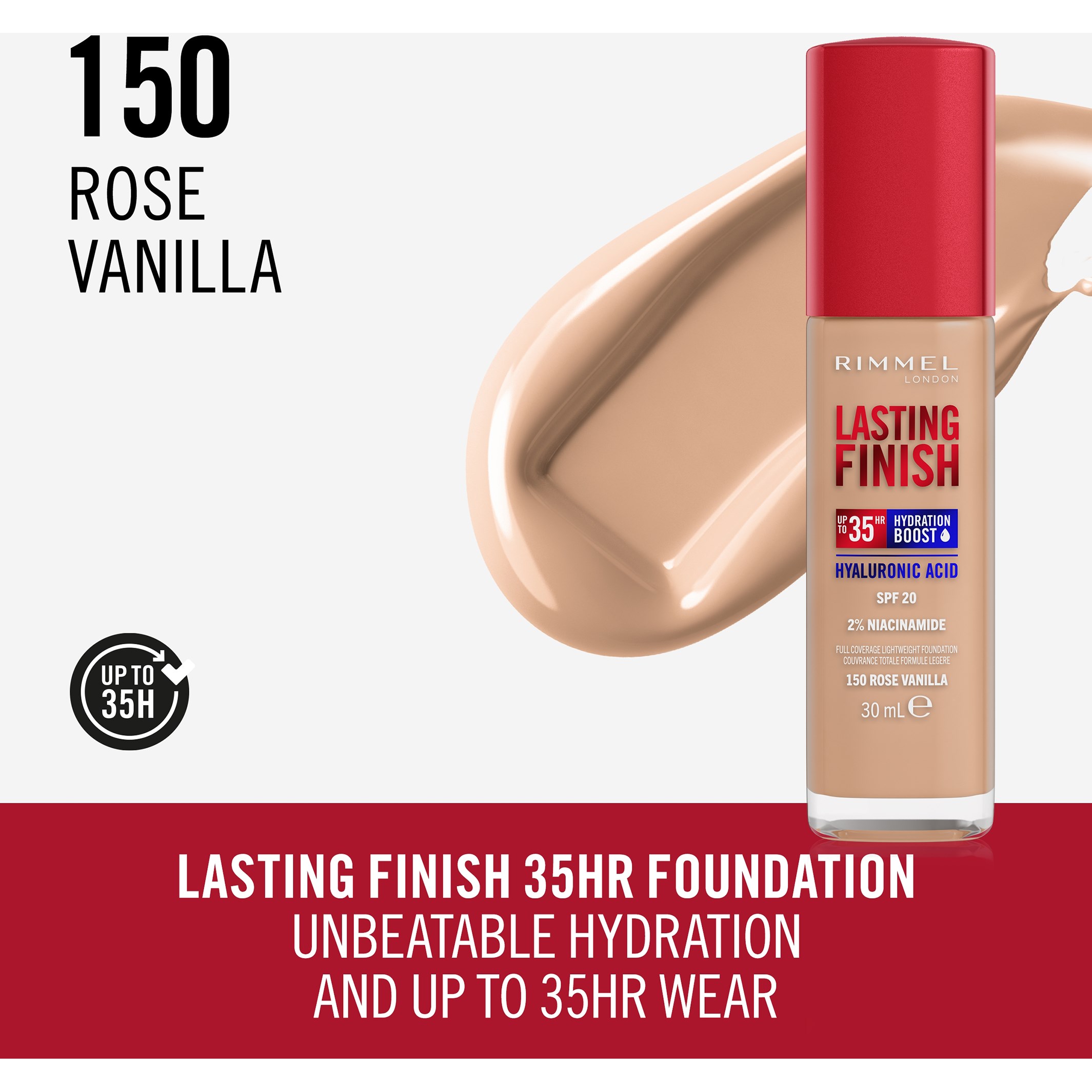 Alternativ bild 1 för Rimmel Lasting Finish Full Coverage Foundation 150 Rose Vanilla