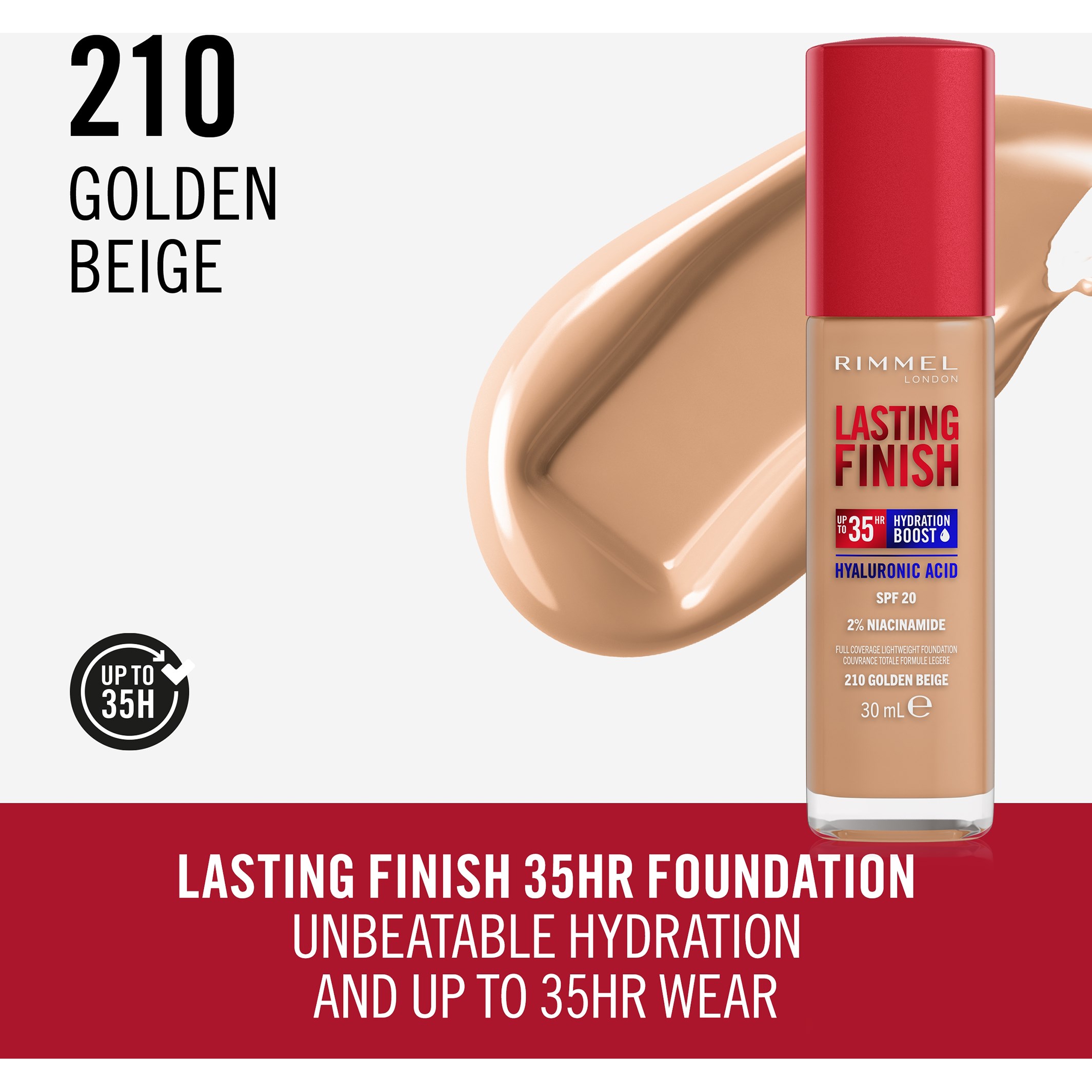 Alternativ bild 1 för Rimmel Lasting Finish Full Coverage Foundation 201 Golden Beige