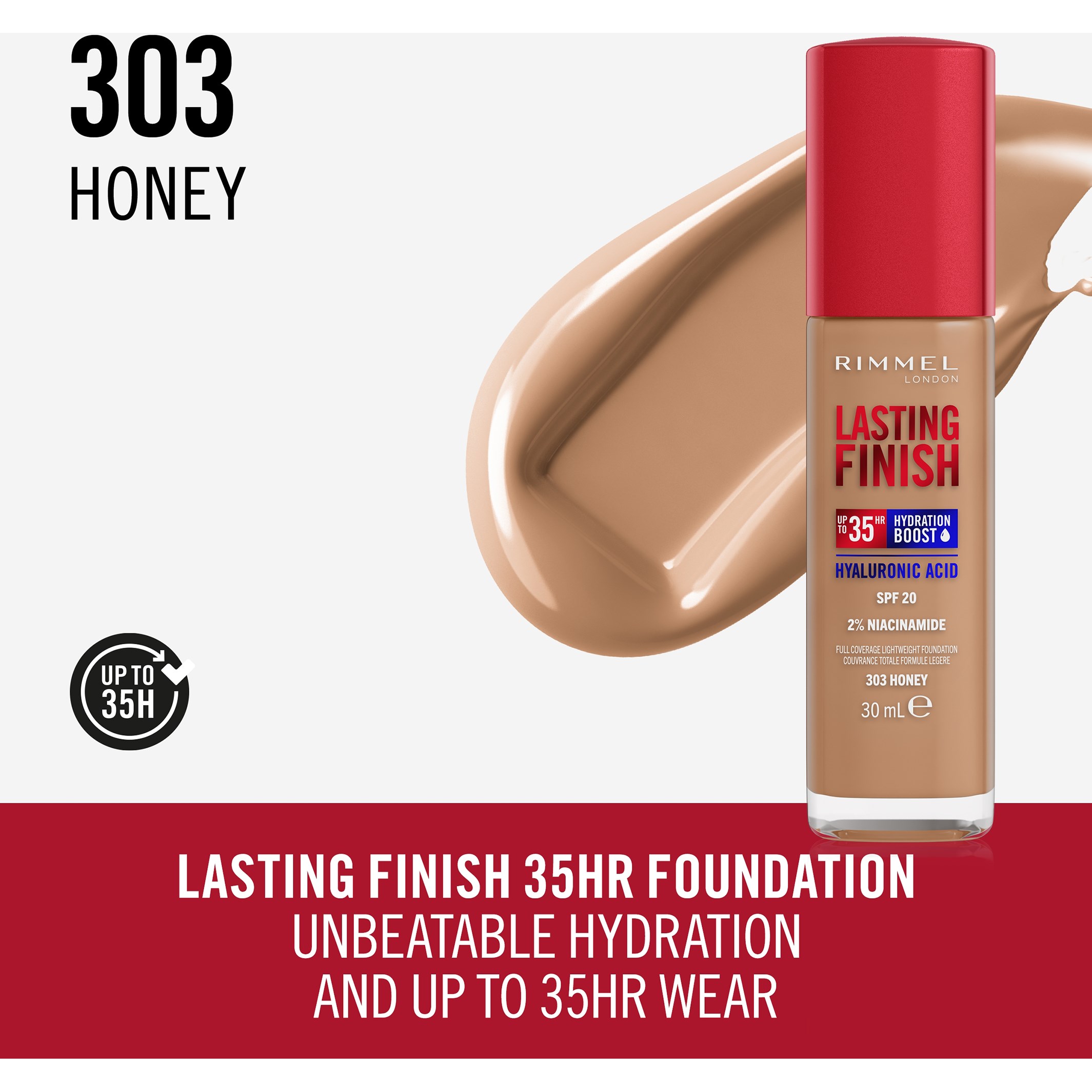Alternativ bild 1 för Rimmel Lasting Finish Full Coverage Foundation 303 Honey