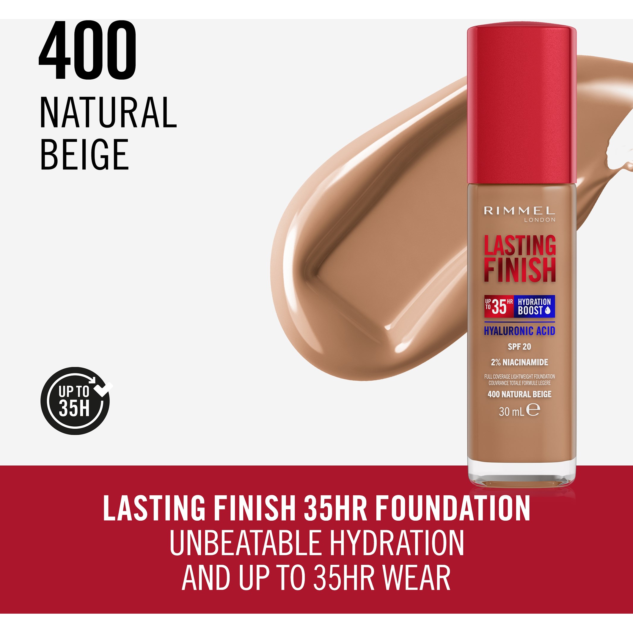 Alternativ bild 1 för Rimmel Lasting Finish Full Coverage Foundation 400 Natural Beige