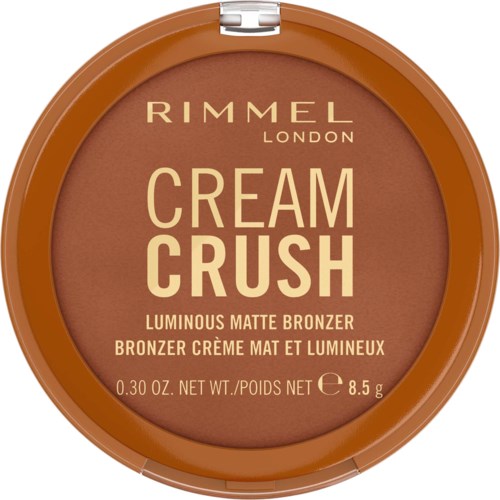 Runde Bronzer-Box mit brauner Abdeckung, Rimmel London Cream Crush leuchtend matter Bronzer, 0,3 oz, 8,5 g.
