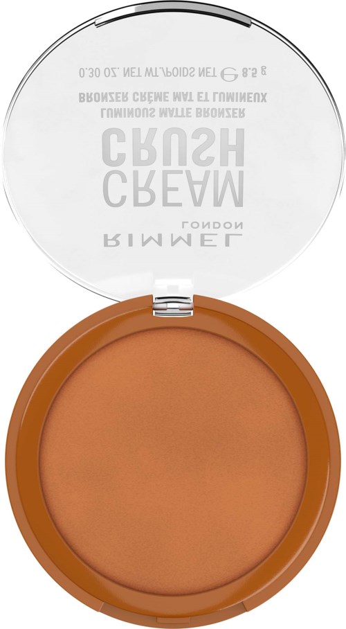 Ein runder Compact mit beigefarbenem Puder und transparentem Deckel mit Markenname.
