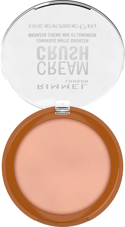 Runde Make-up-Compact mit transparentem Deckel, enthält pfirsichfarbenen Puder.