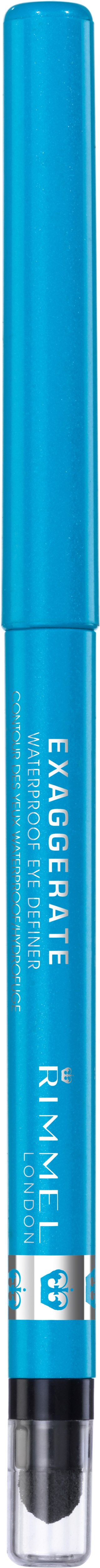 Niebieski marker Exaggerate z czapką i białą etykietą, leży pionowo.