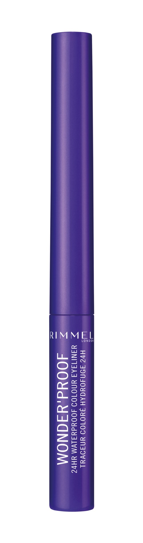 Lila cylinderformad penna märkt Wonder'2 Waterproof Svart ögonpenna för ögonen. Det är en kosmetikprodukt.