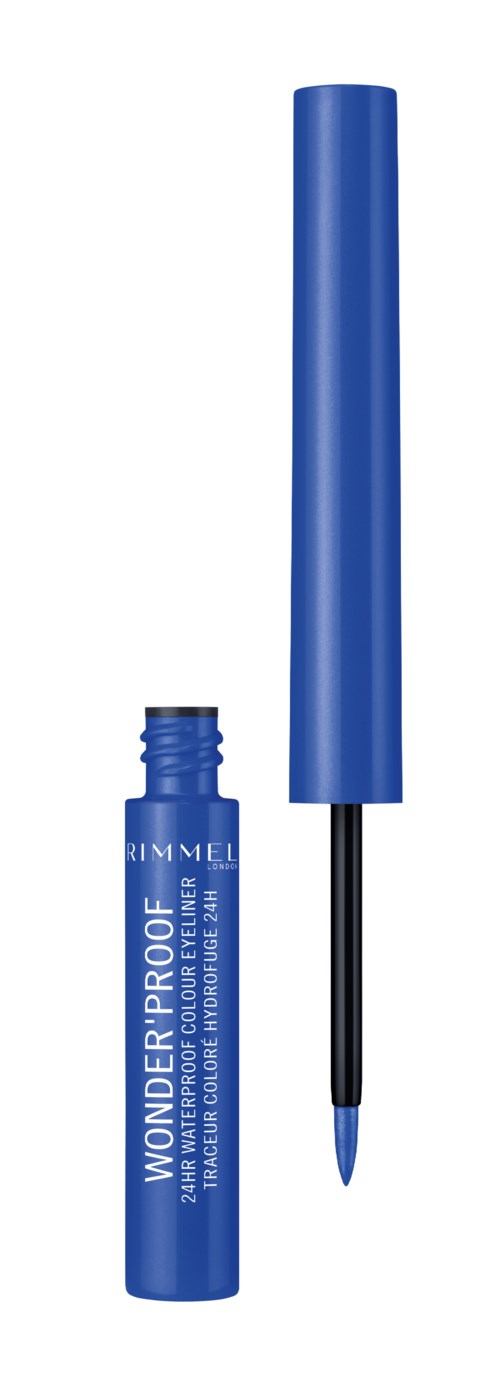 Blå tube fra Rimmel Wonder'R'Proof flydende eyeliner med påføringsbørste.