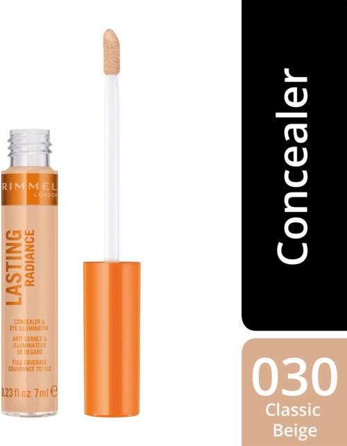 Beige sävyinen peitevoideputeli, jossa on oranssi kansi ja sivellin.