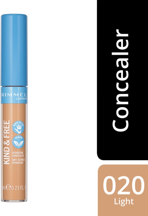 Rimmel London peitevoideputki, nimeltä 'Kind & Free,' vaaleasävy 020, häivyttää epäpuhtauksia.