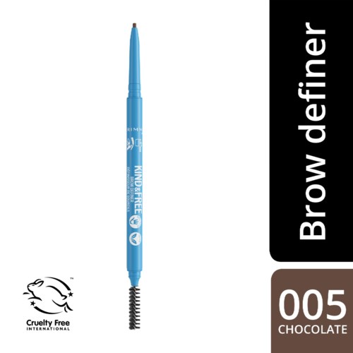 Ein blauer Augenbrauenstift mit einer Spiralfaser hinten, beschriftet 'Brow definer'.