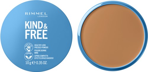 Ein runder blauer Deckel mit Text und Logo, enthält ein beigefarbenes Kosmetikprodukt.