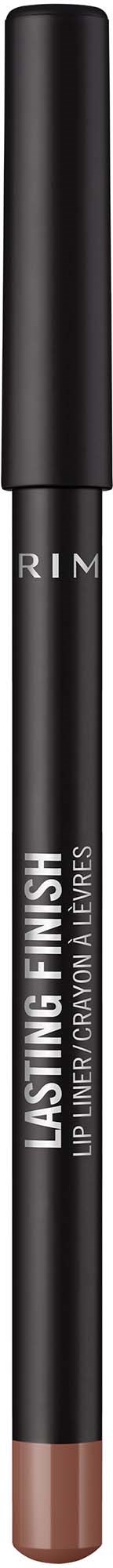 En svart eyeliner-stift med lokk, merket 'LASH-LINER' og 'LASTING FINISH' på en svart bakgrunn.