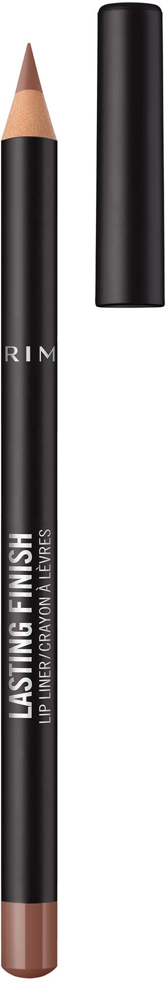 En svart leppestiftstift merket 'Lasting Finish' med lokk, viser spissen og litt tekst på en svart bakgrunn.