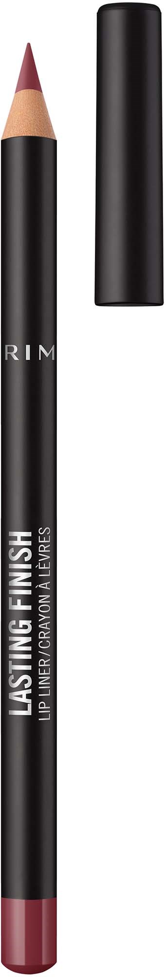 Ein schwarzer Lippenstift mit rosa Spitze und Deckel, beschriftet 'Lasting Finish Lip Liner'.