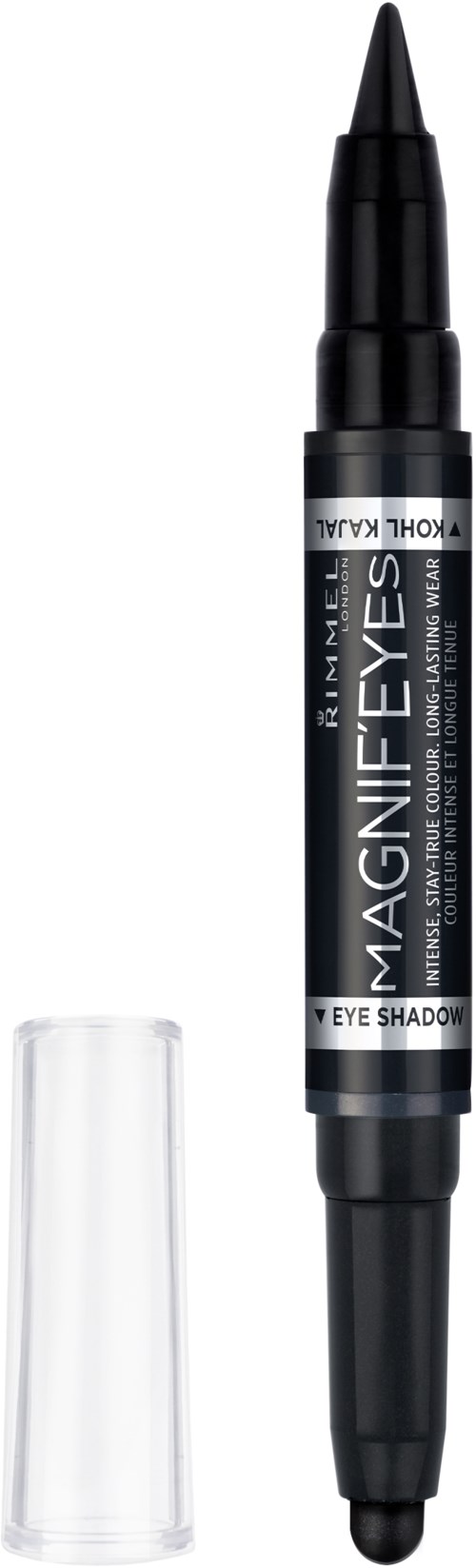 En svart eyeliner med två ändar och ett lock, kallad 'MAGNIF' för ögonmakeup.
