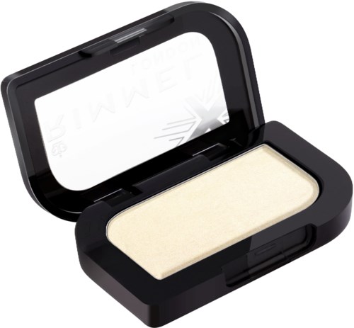 En svart makeup-kompakt med spegel och vitt puder inuti.