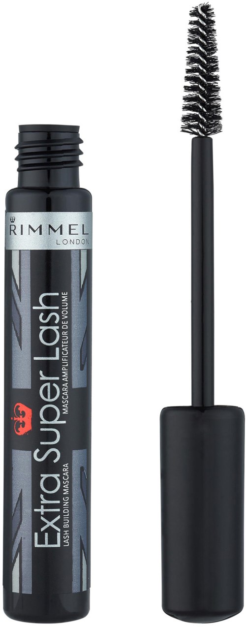 Svart mascara-rör med en böjd borste och texten 'Extra Lash Supa' på etiketten.