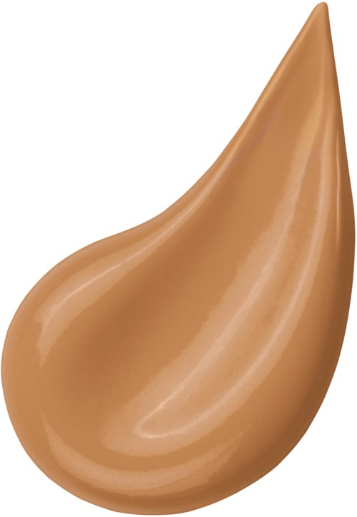 En stor, tårfomad drop av beige-färgad vätska, troligen foundation eller concealer.