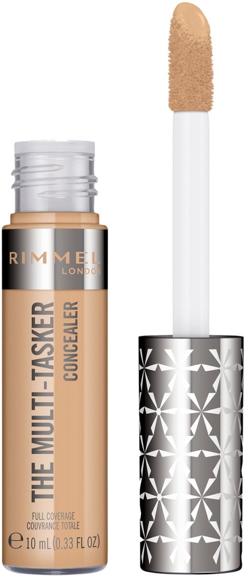 concealer i en beige tub med en silver och svart mönstrad topp, med applikatorstaven borttagen.