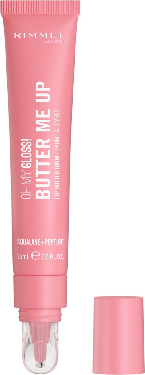 Roze tube van Rimmel met witte tekst en een doorzichtige applicatorpunt.