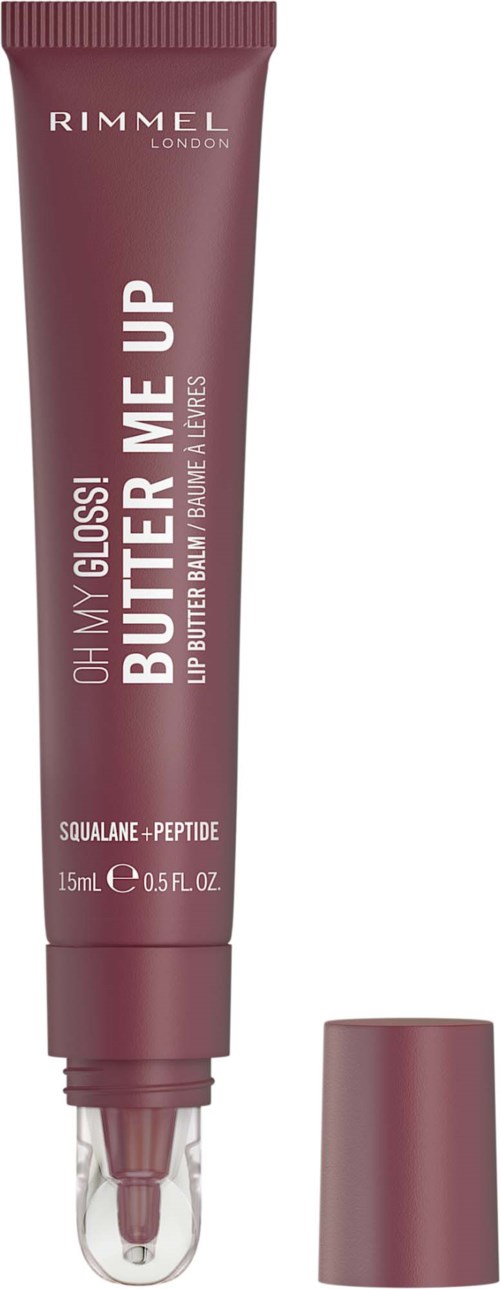 Rimmel London lippenproduct in tube met doorzichtige applicator en bijpassend deksel.