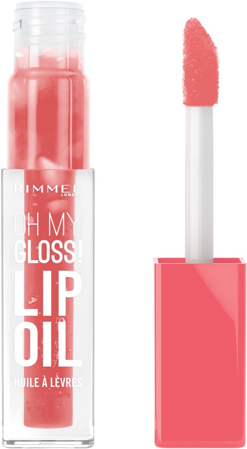 Lipgloss med rosa nyanse og svampapplikator i klar tube.