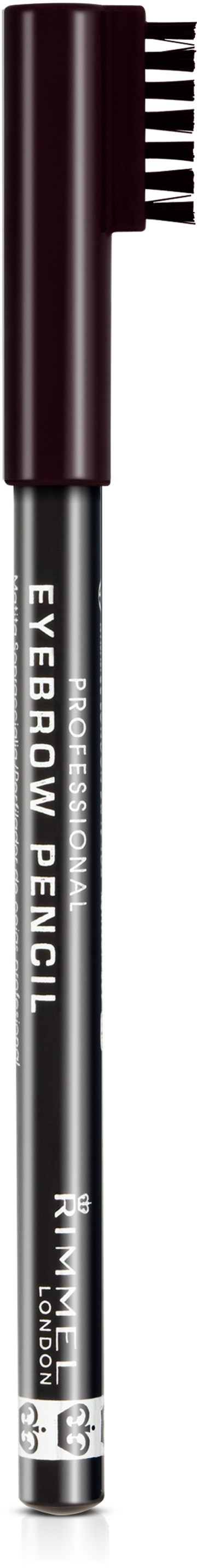 Augenbrauenstift mit dunklem Deckel, verbunden mit einem stiftförmigen Körper mit der Aufschrift "EYEBROW PENCIL."