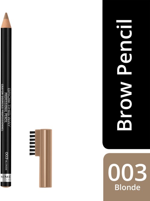 Musta kulm pencils, beige pää, pieni harja ja beige rasia merkinnällä "003 Blonde."