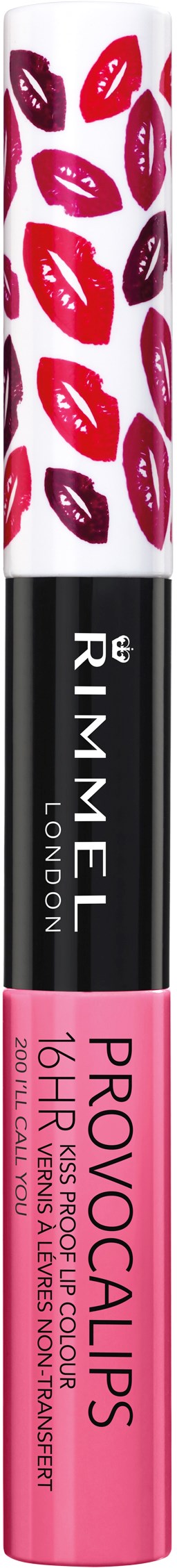 Lippenstift-Design mit Kussmündern, rosa Farbe, Rimmel London Markierung. Fördert Lippen und Glänzendes Finish.