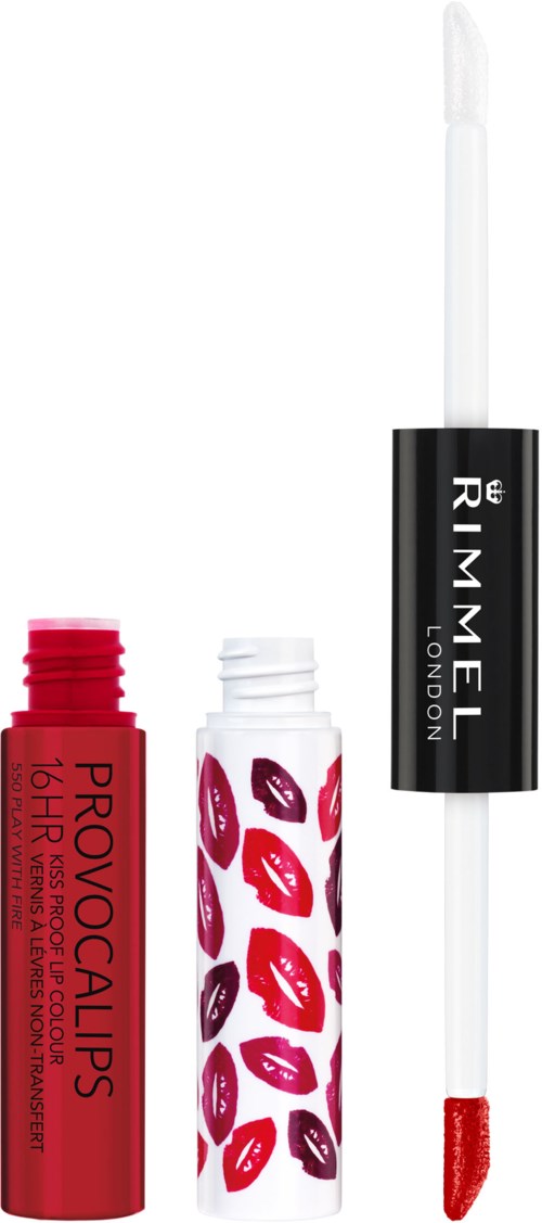 Lippen gloss Röhrchen mit rotem Lippenmuster, Applikator und roter Gloss.