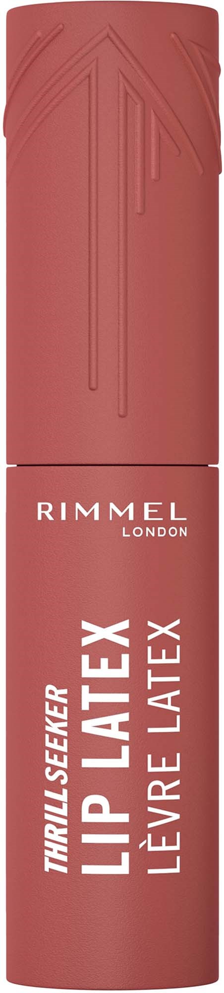 En rosa rör med Rimmel London läppglans och upphöjda linjer på locket.