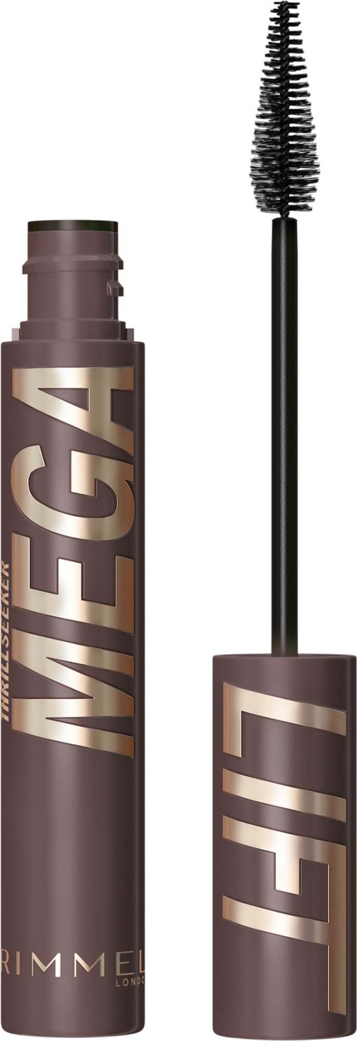 Rimmel mascara tube met de masser eruit, toont de wimperbürst.