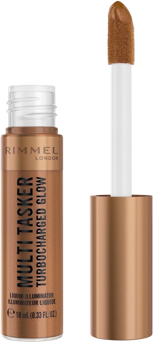 En tube med Rimmel Multi Tasker Turbocharged Glow flytende highlighter med applikator.