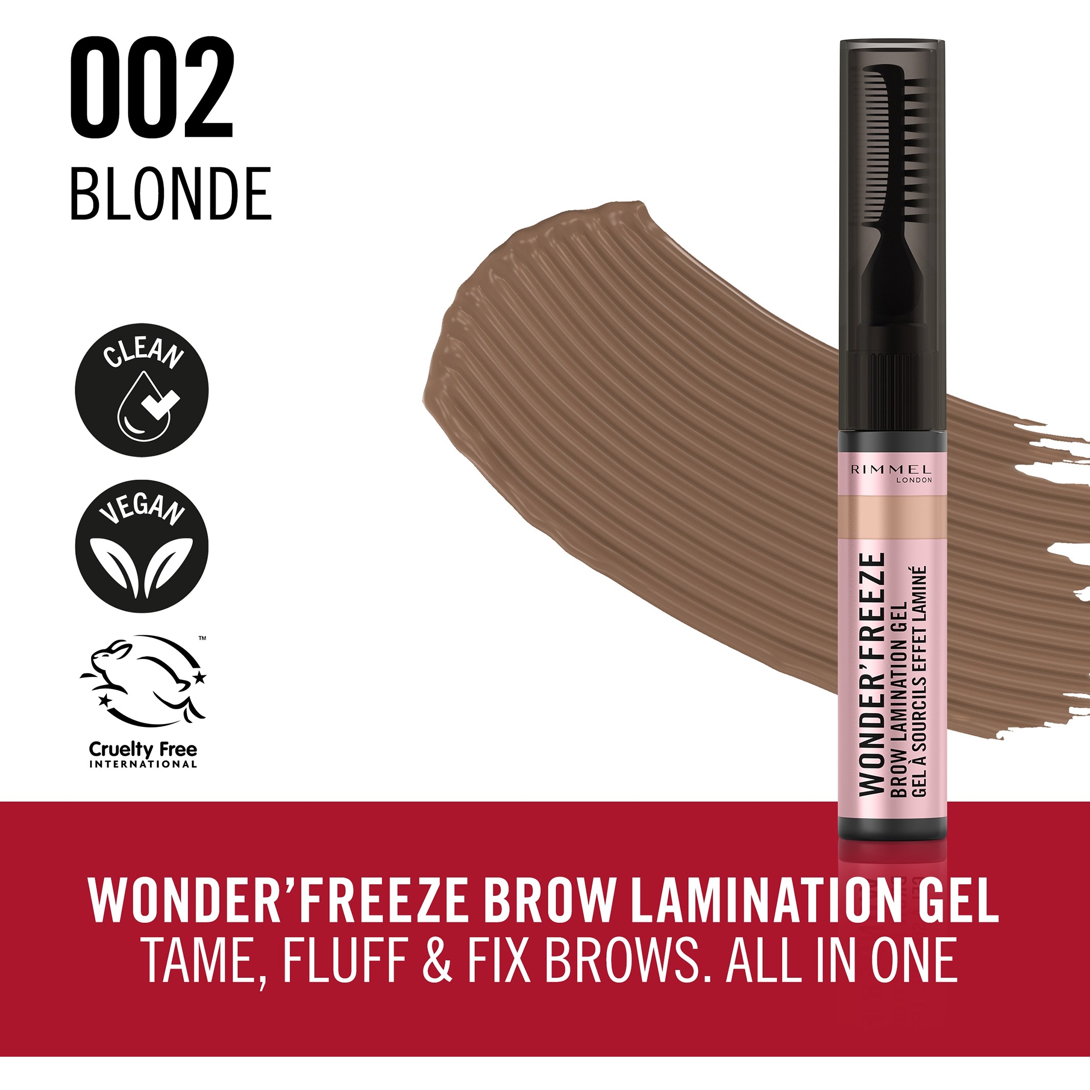 Alternativ bild 1 för Rimmel Wonder Freeze Brow Lamination Gel 002 Blonde