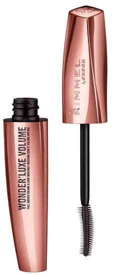 En rosa guld mascara-rör med borste, märkt Wonder Luxe Volume, och ett metallock.