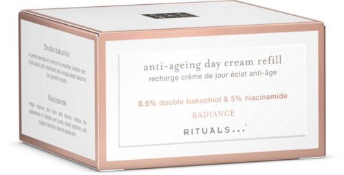 En låda märkt anti-åldrande dagkrämpåfyllning med ingredienser som dubbel bakuchiol och niacinamide. Bedrägeri?