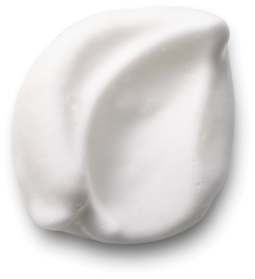 Een witte, onregelmatig gevormde blob met een glad oppervlak en zachte krommen.