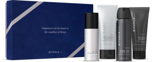 En presentbox med personvårdsprodukter inklusive lotion, duschgel, duschschaum och ansiktsrengöring från Rituals.