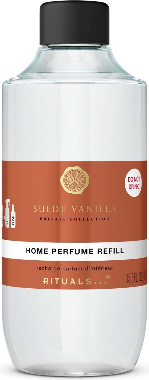 Suede Vanilla kotiuulenvaihtopullo Ritualsilta, musta korkki ja etiketti.
