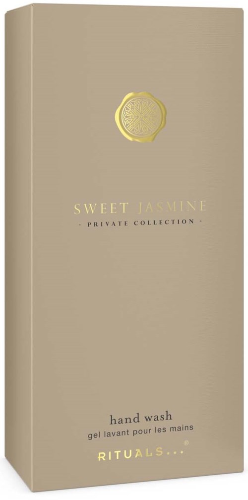 Beżowe opakowanie mydła z złotym emblematem i tekstem z kolekcji Rituals Sweet Jasmine.