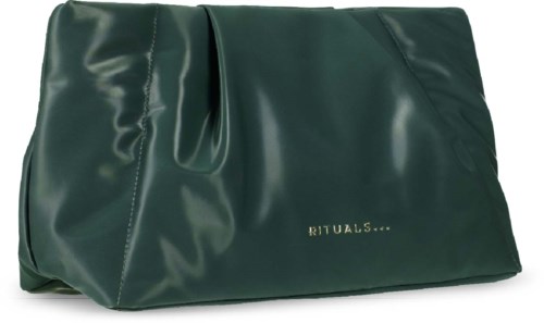 En mørkegrøn taske med Rituals-logo i guld foran.