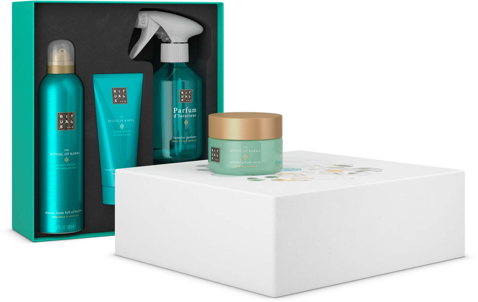 RITUALS Gift Set from The Ritual of Karma - Foaming Shower Gel, Parfum  d'Interieur, Body Cream and Body Scrub - with Summery Holy Lotus & White  Tea 
