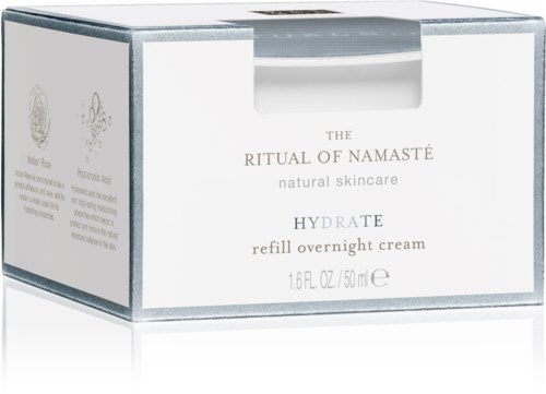 Ett paket märkt 'The Ritual of Namasté' innehåller återfuktande nattkräm, 1,6 fl oz, för naturlig hudvård.