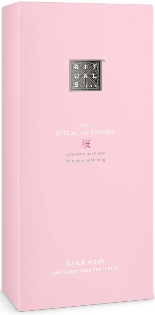 En rosa låda med text om Sakura handtvätt och en logotyp högst upp.