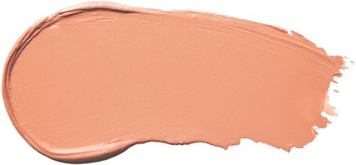 A beige liquid smear, likely makeup or foundation, spread with a rounded edge on the left and rough edge on the right.