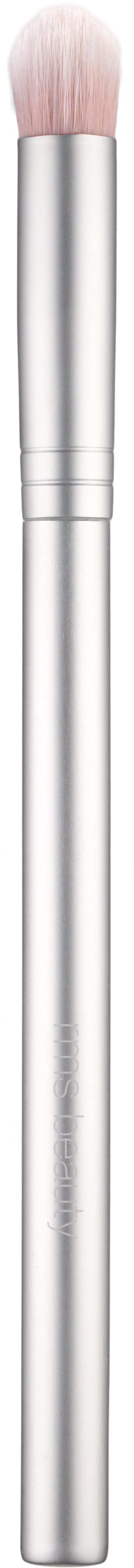 Ein Make-up-Pinsel mit rosa Spitze und silbernem Griff, für Kosmetik.