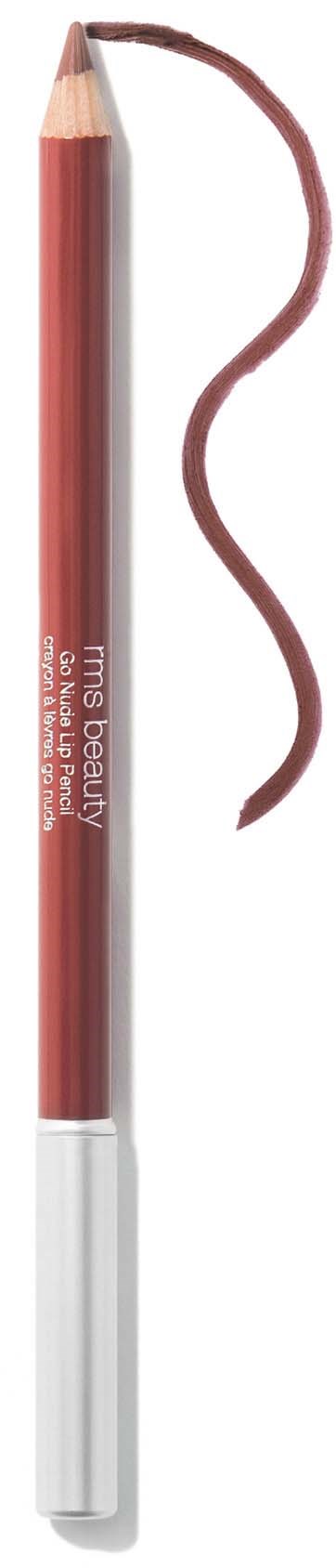 A brown lip liner pencil with a curved line drawn next to it, and a white bottom part.