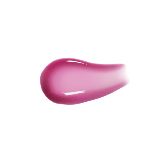 Een roze-paars lipgloss of lippenstiftvlek op een witte achtergrond.