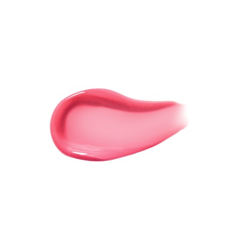 Een roze-rode lippenstiftvlek op een witte achtergrond.