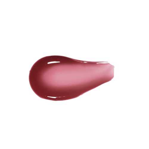 Een druppel roze-rode lippenstift met een glanzend, glad oppervlak op een witte achtergrond.